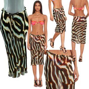 🆕 RAT & BOA 🧿 NWOT Luma Zebra Print Midi Skirt, Crinkle Chiffon - Sz XS